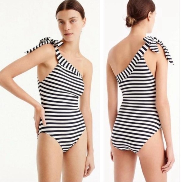J. Crew Other - J CREW Classic 1 Tie Strap Navy Striped One Piece Swimsuit Womens 10 Like New